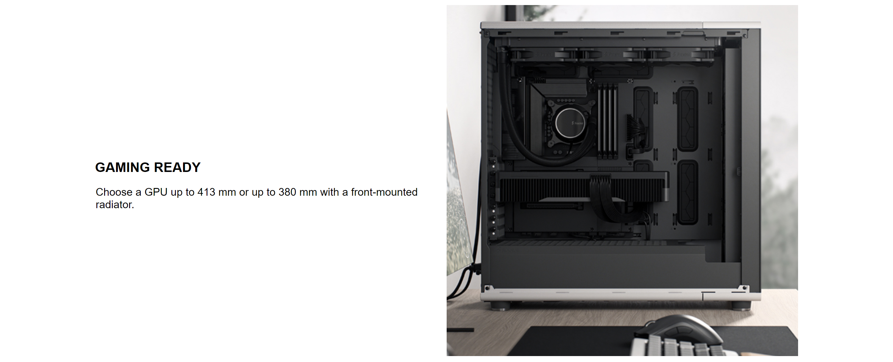 A large marketing image providing additional information about the product Fractal Design North XL Full Tower Case - Chalk White - Additional alt info not provided